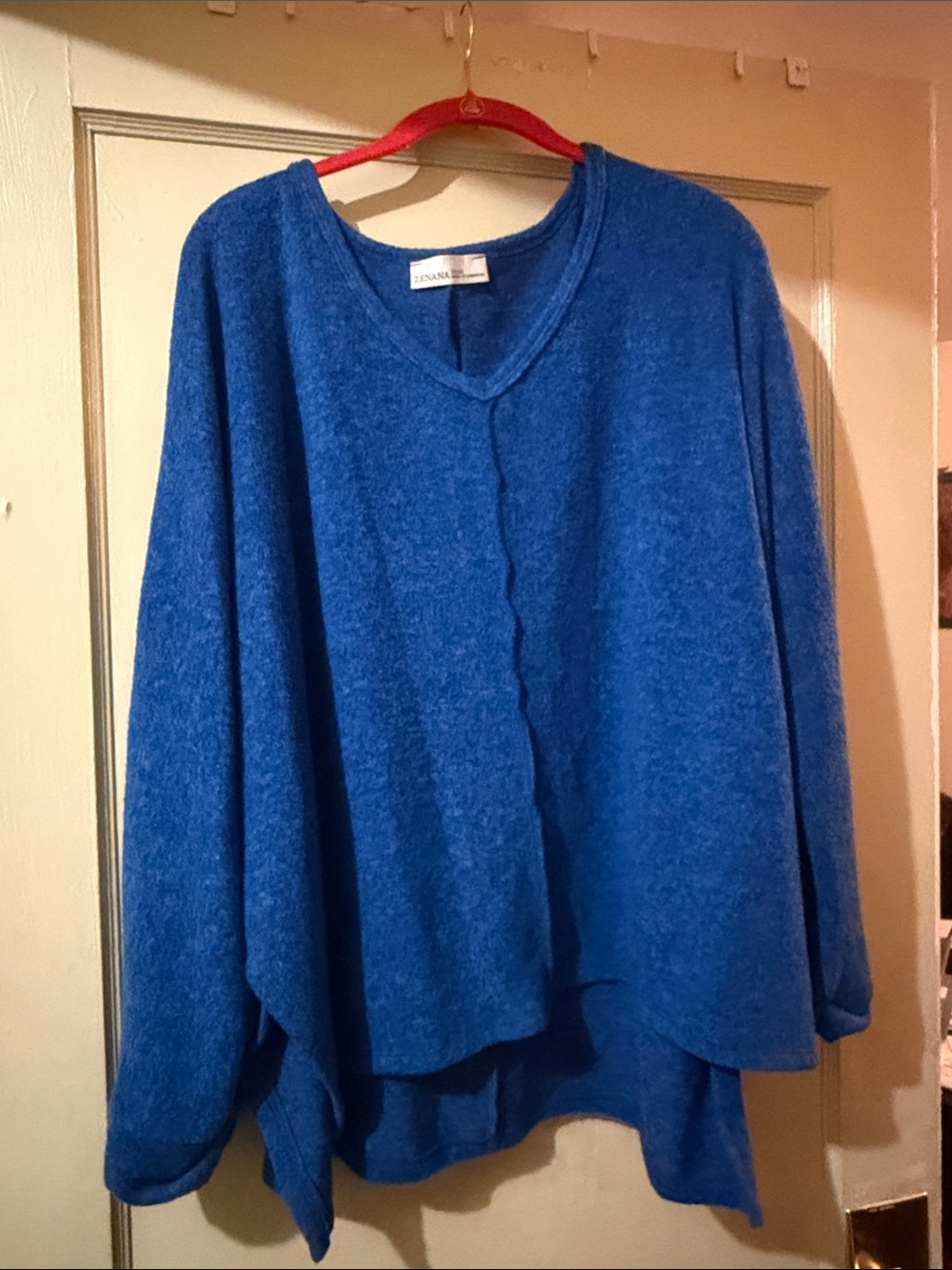 Zenana Outfitters Vibrant Blue V-Neck Oversized Pullover